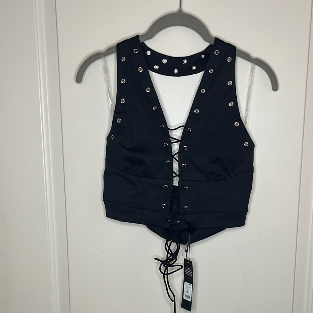 Fashion Nova Black Embellished Crop Tank Top